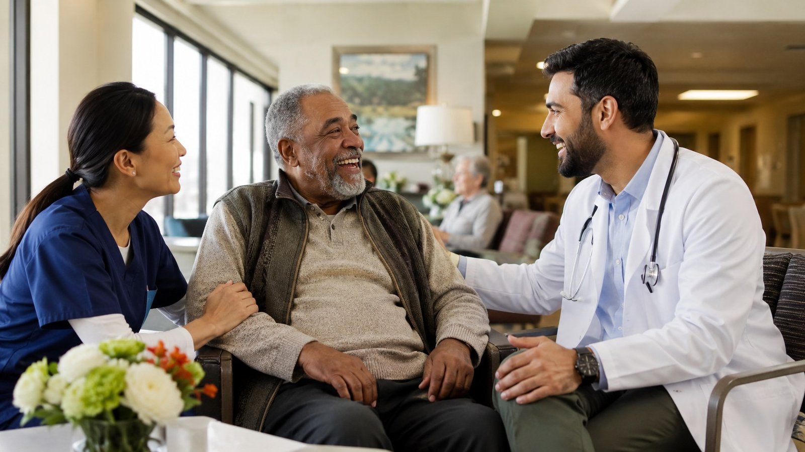 Afiyah physician rounding with facility staff